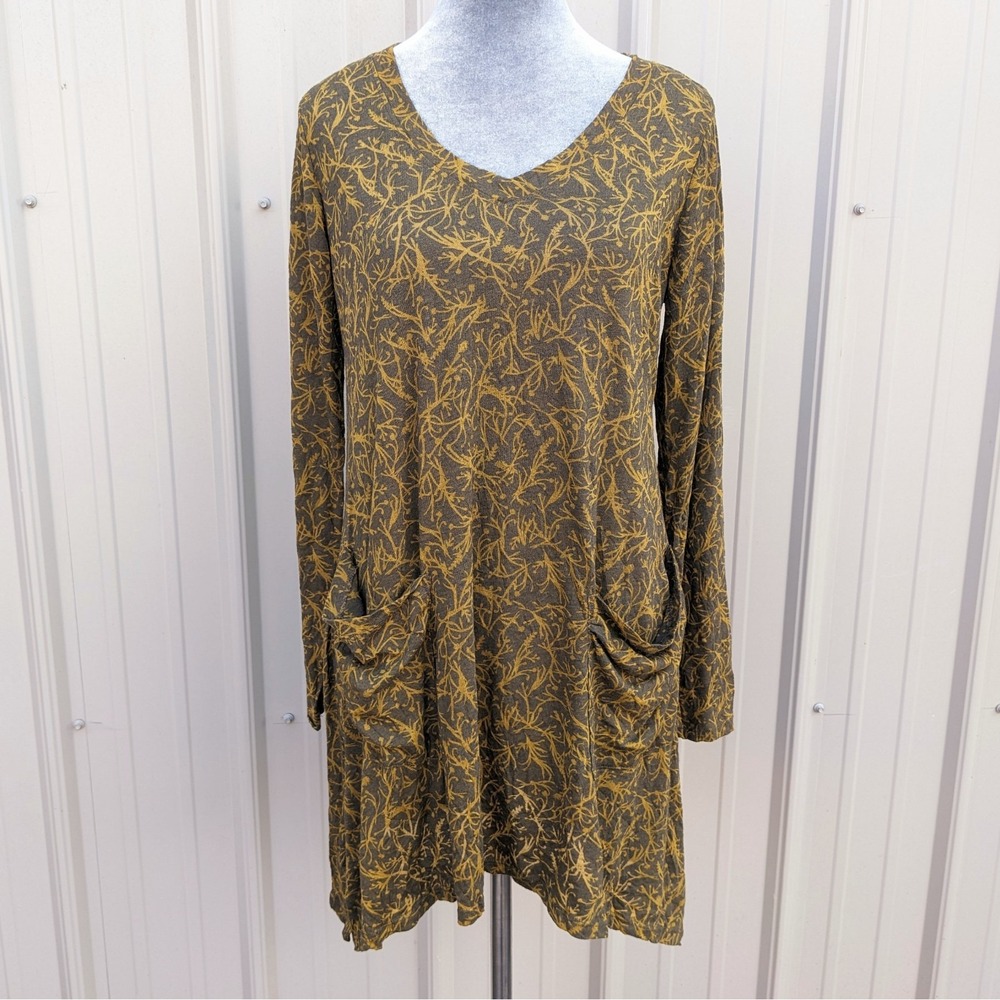 Chalet et Ceci Burnout Tunic Top S Pocket Lagenlook Artsy Sharkbite Asymmetric